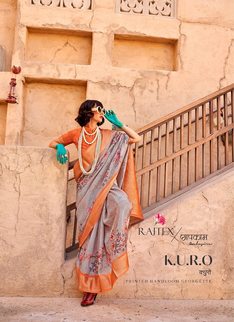 Kuro By Rajtex Printed Georgette Handloom Weaving Saree Wholesalers In Delhi